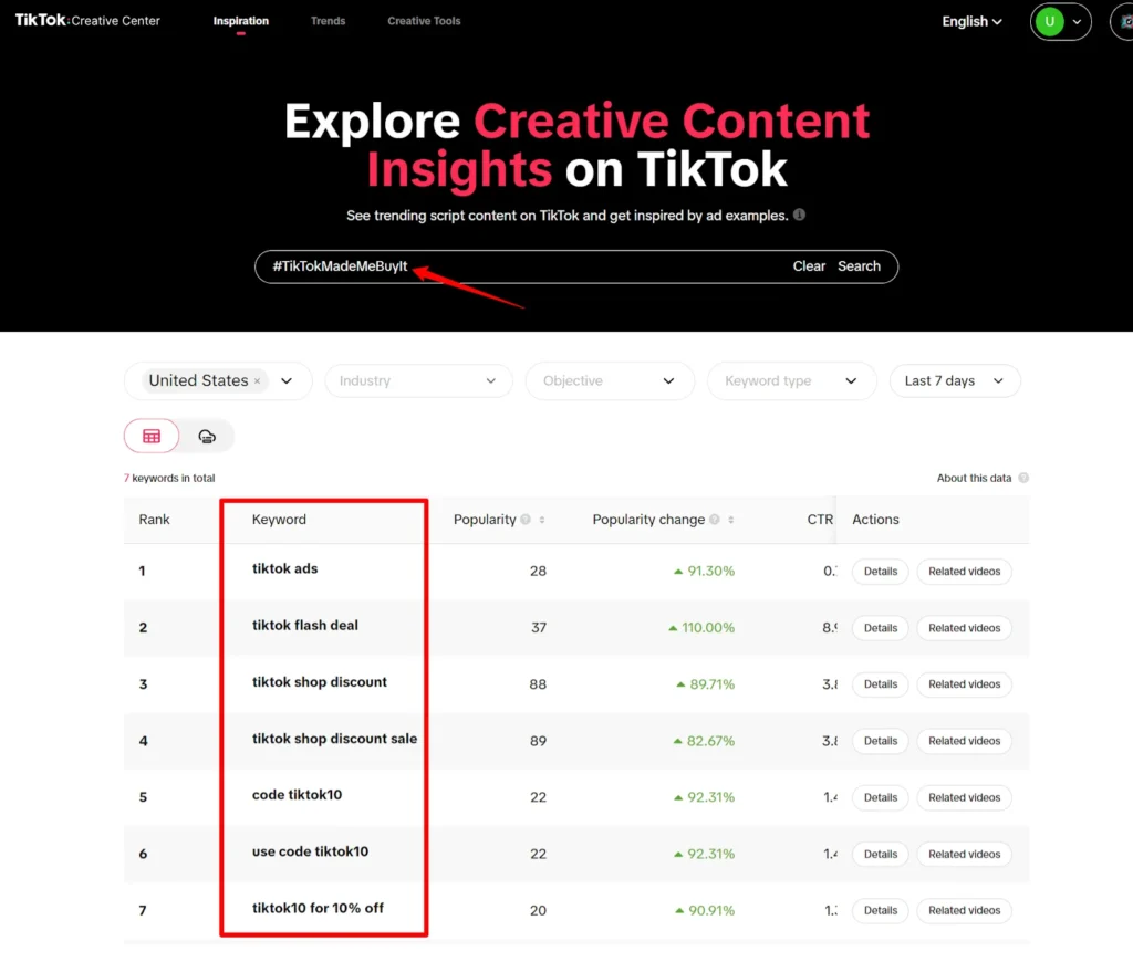 TikTok Ads Creative Center #TiktokMadeMeButyit Feature
