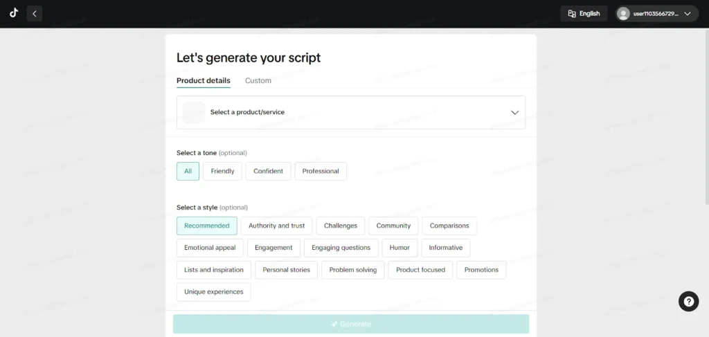 TikTok Creative Center Scipt Generator