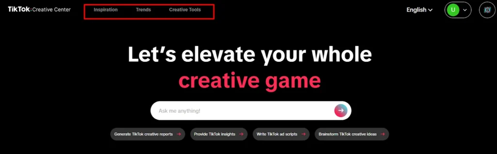 TikTok Ads Creative Center Menus