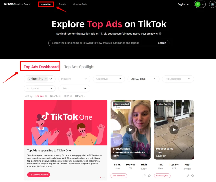 Tiktok Ads Creative Center Inspiration Hub